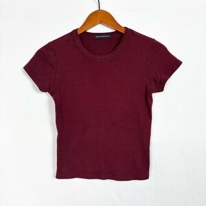 Brandy Melville Crop Short Sleeve Shirt Red Maroon